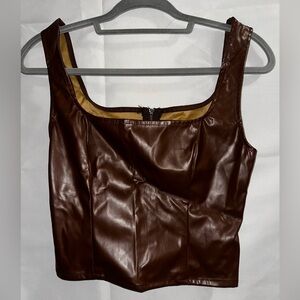 SHEIN Chocolate Brown Faux Leather Square-Neck Crop Top